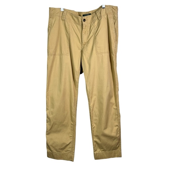 Lauren Ralph Lauren Women's Khaki Textured Material Straight Leg Pants Size 12 - Picture 1 of 6